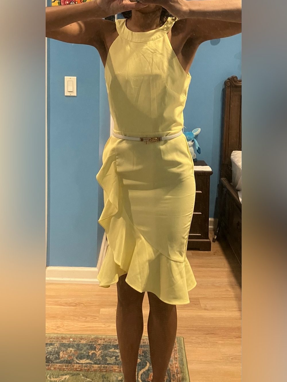 Pale Yellow Ruffle Halter Dress